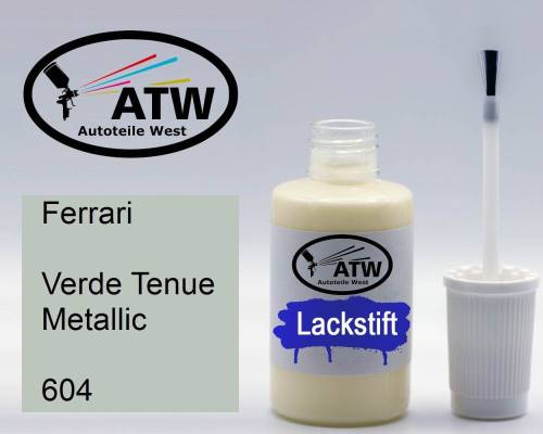 Ferrari, Verde Tenue Metallic, 604: 20ml Lackstift, von ATW Autoteile West.